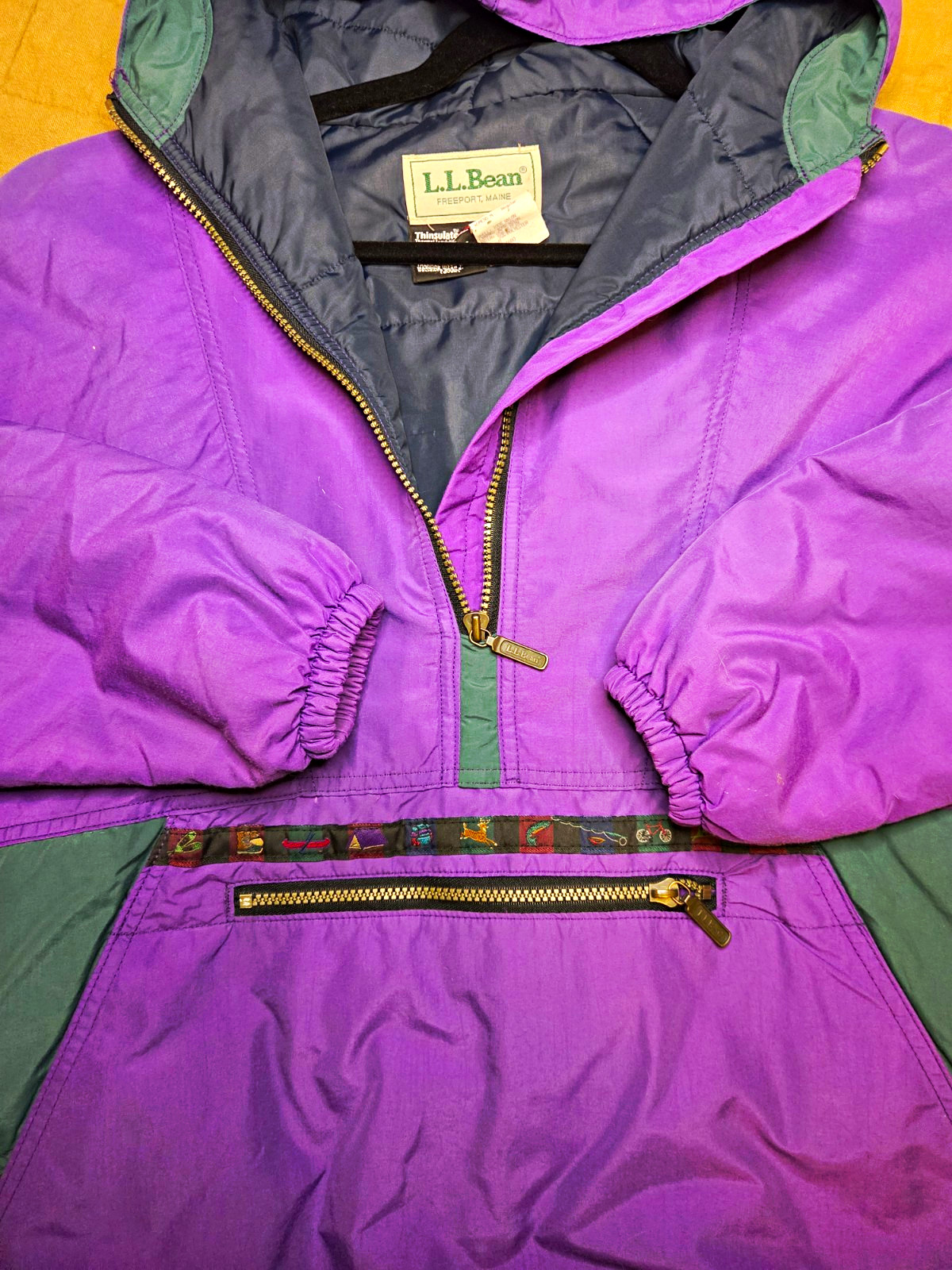 L.L.Bean Thinsulate Colorblock Purple/Green Hooded Anorak Zip Pocket L L.L.Bean Thinsulate Colorblock Purple/Green Hooded Anorak Zip Pocket L
