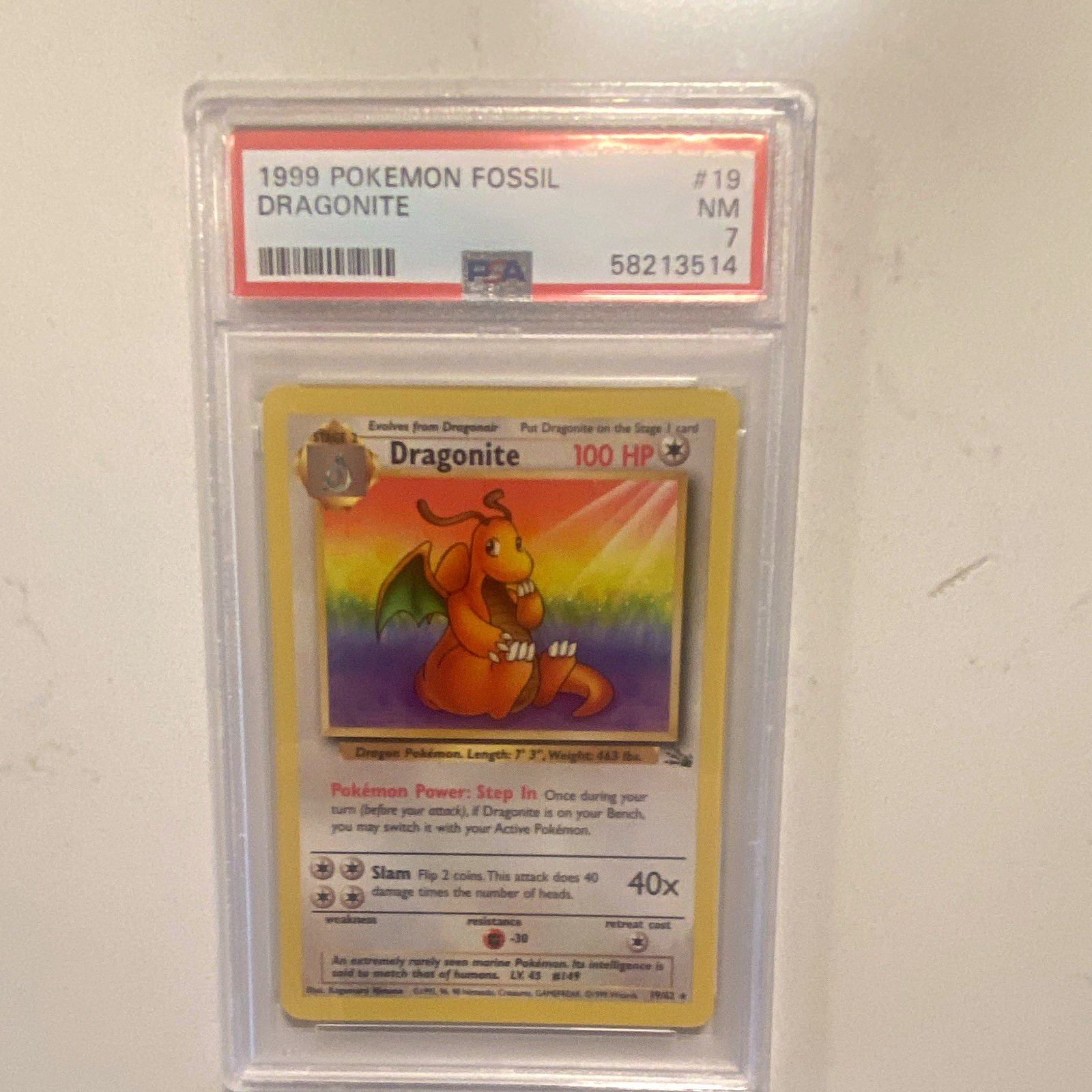 Wizards of the Coast Pokemon TCG 1999 Fossil Dragonite Holo 19/62 PSA 7 Wizards of the Coast Pokemon TCG 1999 Fossil Dragonite Holo 19/62 PSA 7