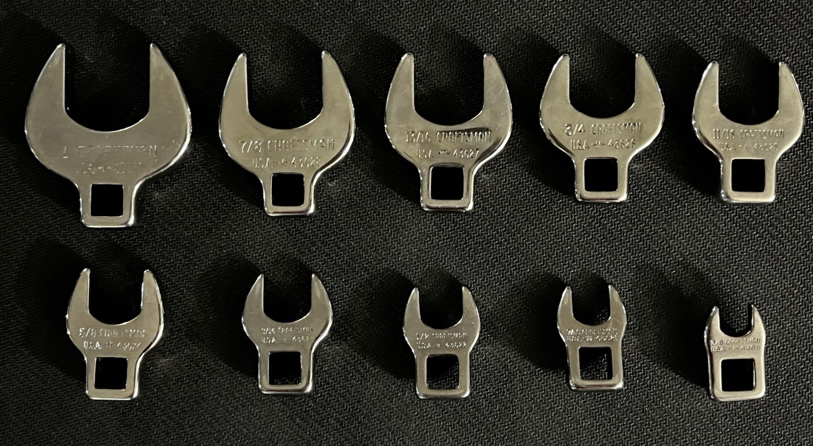 Vintage Craftsman -V- USA 10-Piece SAE Crow Foot Wrench Set-Mint Chrome Luster Vintage Craftsman -V- USA 10-Piece SAE Crow Foot Wrench Set-Mint Chrome Luster