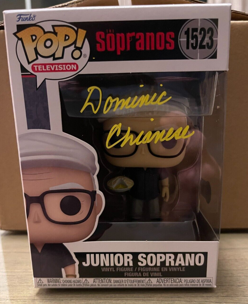 FUNKO POP 1523 Dominic Chianese Signed Sopranos Pop Uncle Junior Beckett Yellow FUNKO POP 1523 Dominic Chianese Signed Sopranos Pop Uncle Junior Beckett Yellow