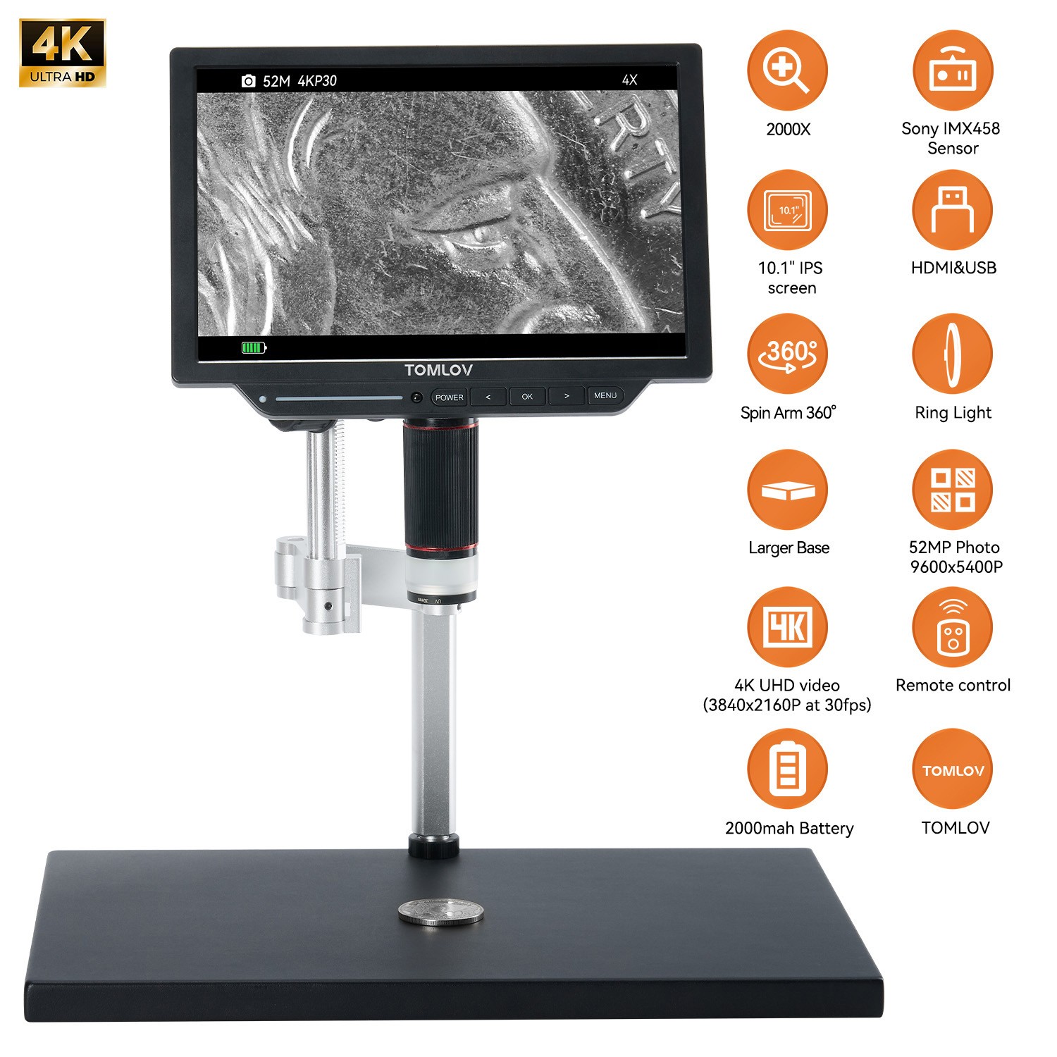 TOMLOV TM4K Max 4K Digital Microscope 2000x 10.1\ TOMLOV TM4K Max 4K Digital Microscope 2000x 10.1\