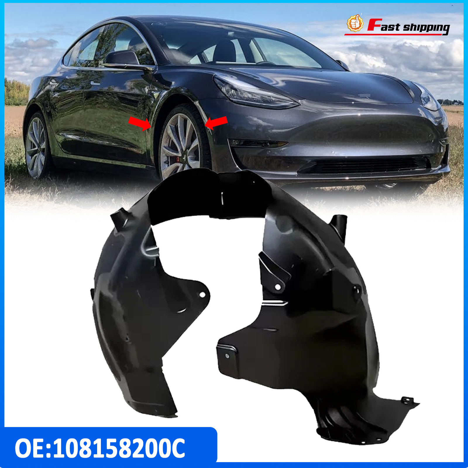 Front Right Wheel Fender Liner Splash For Tesla Model 3 2017-2023 108158200C Front Right Wheel Fender Liner Splash For Tesla Model 3 2017-2023 108158200C