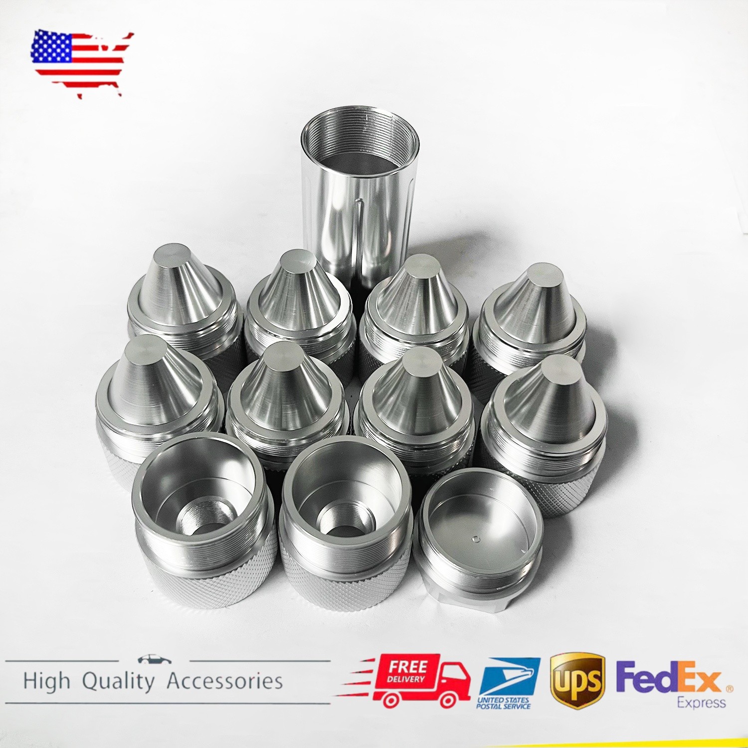 12X 1.375''X24 Aluminum Alloy Cone Shaped Parts Sealed End Cap For Car Trucks