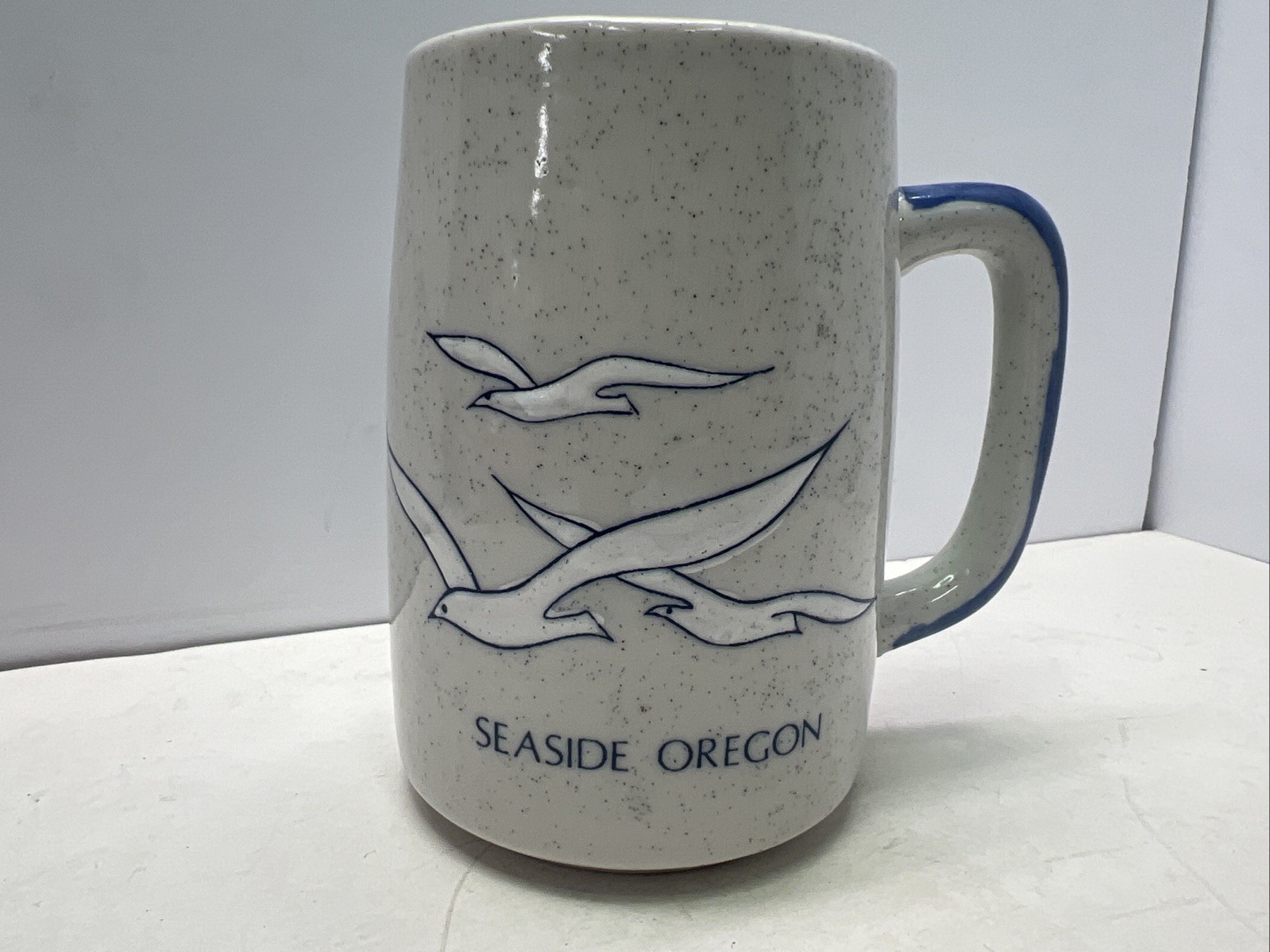 VTG Otagiri Style Seaside Oregon Seagull Mug Speckled Stoneware Blue Handle VTG Otagiri Style Seaside Oregon Seagull Mug Speckled Stoneware Blue Handle