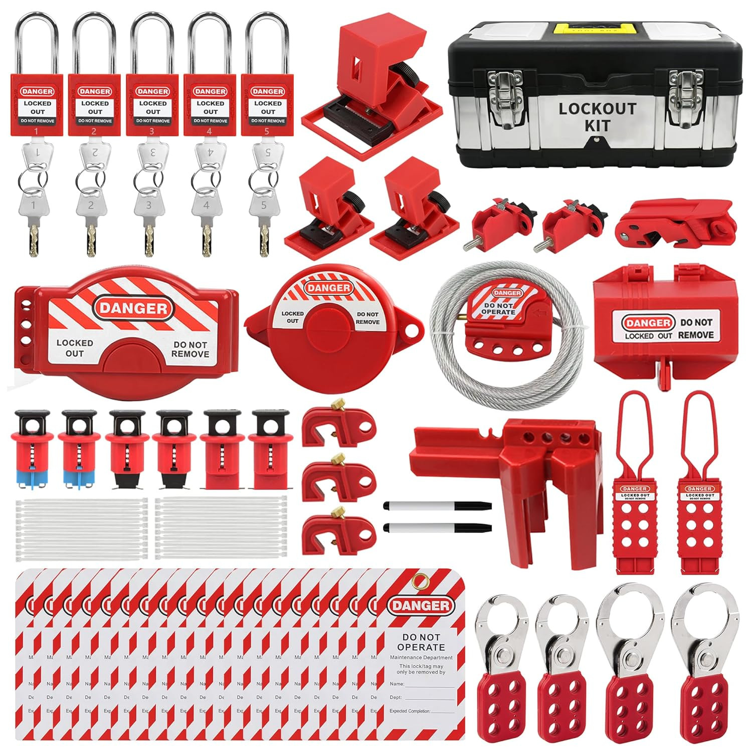 74 PCS Lockout Tagout Kit Electrical Loto Device,Lock Out Tag Out Station Clamp-