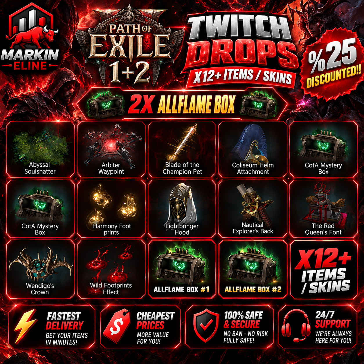PATH OF EXILE 1+2  [POE] TWITCH DROPS |🔥 X12+ ITEMS / SKINS  - 2X ALLFLAME BOX✅
