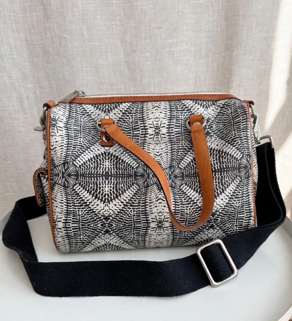 L.A.M.B. by Gwen Stefani White Blue Graphic Print Satchel Bag