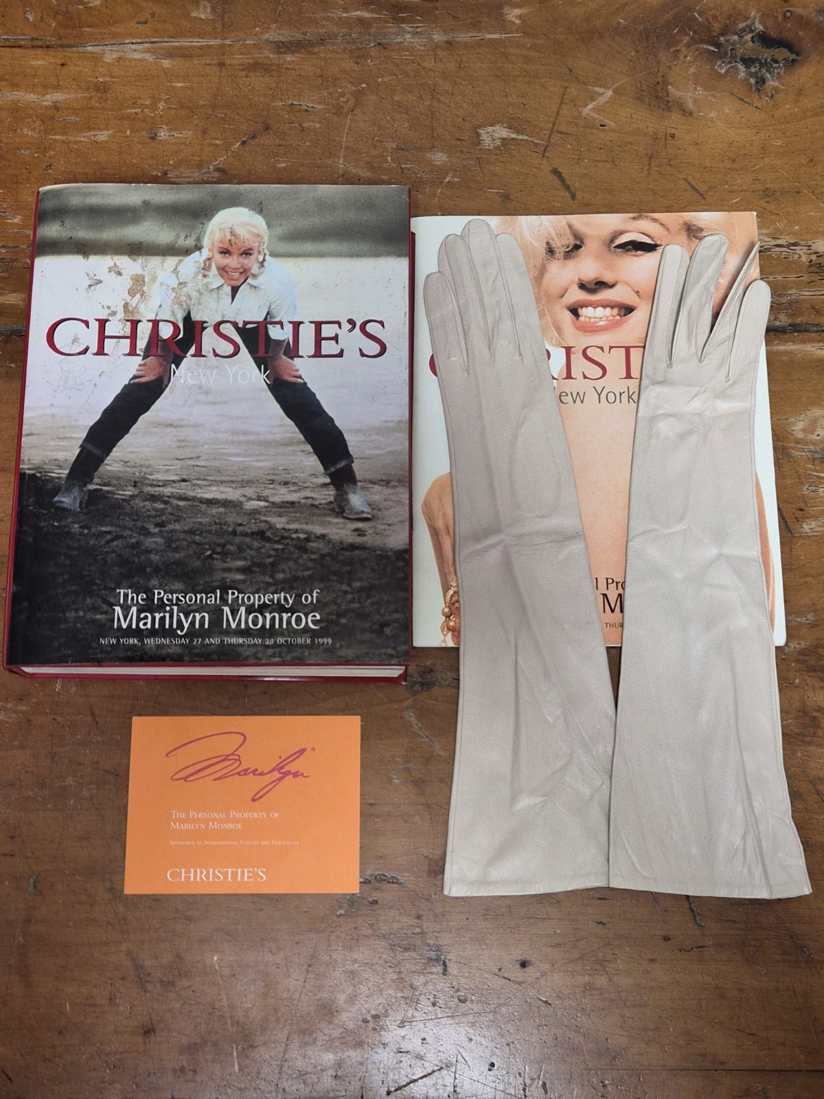 Marylin Monroe Pair of Tan Elbow Length Suede Gloves Lot 107 Christies 1999 Sale