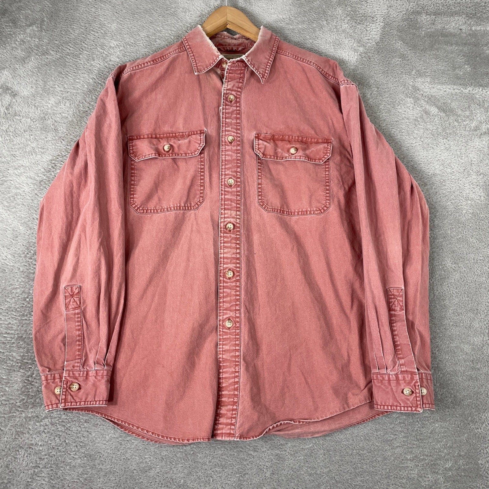 Vintage L.L. Bean Shirt Mens Medium Red Faded Heavy Cotton Traditional Fit