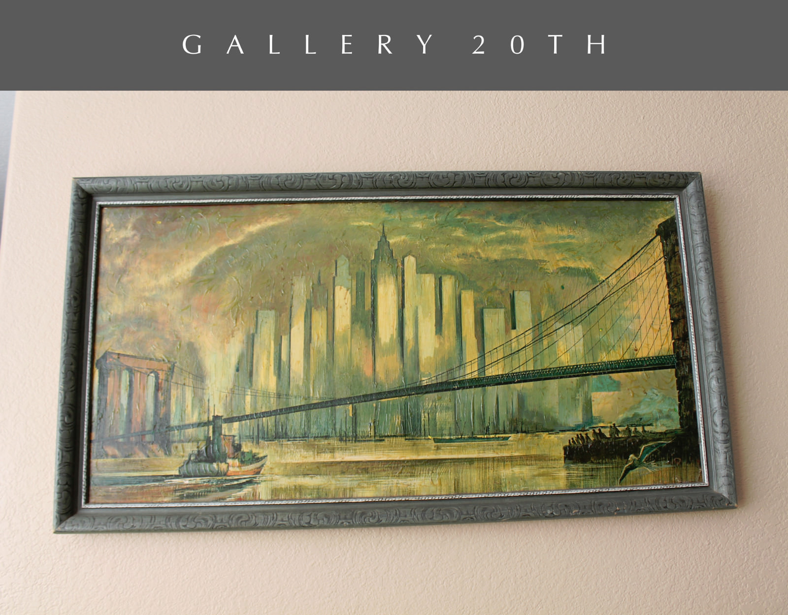 COOL MID CENTURY MODERN NY CITYSCAPE HAND GLOSSED PRINT WALL ART 50\'s PAINTING