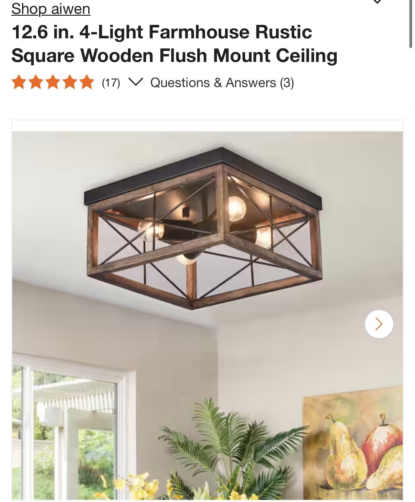 aiwen 12.6in 4-Light Flush Mount Farmhouse Square Wood/Metal Brown/Black