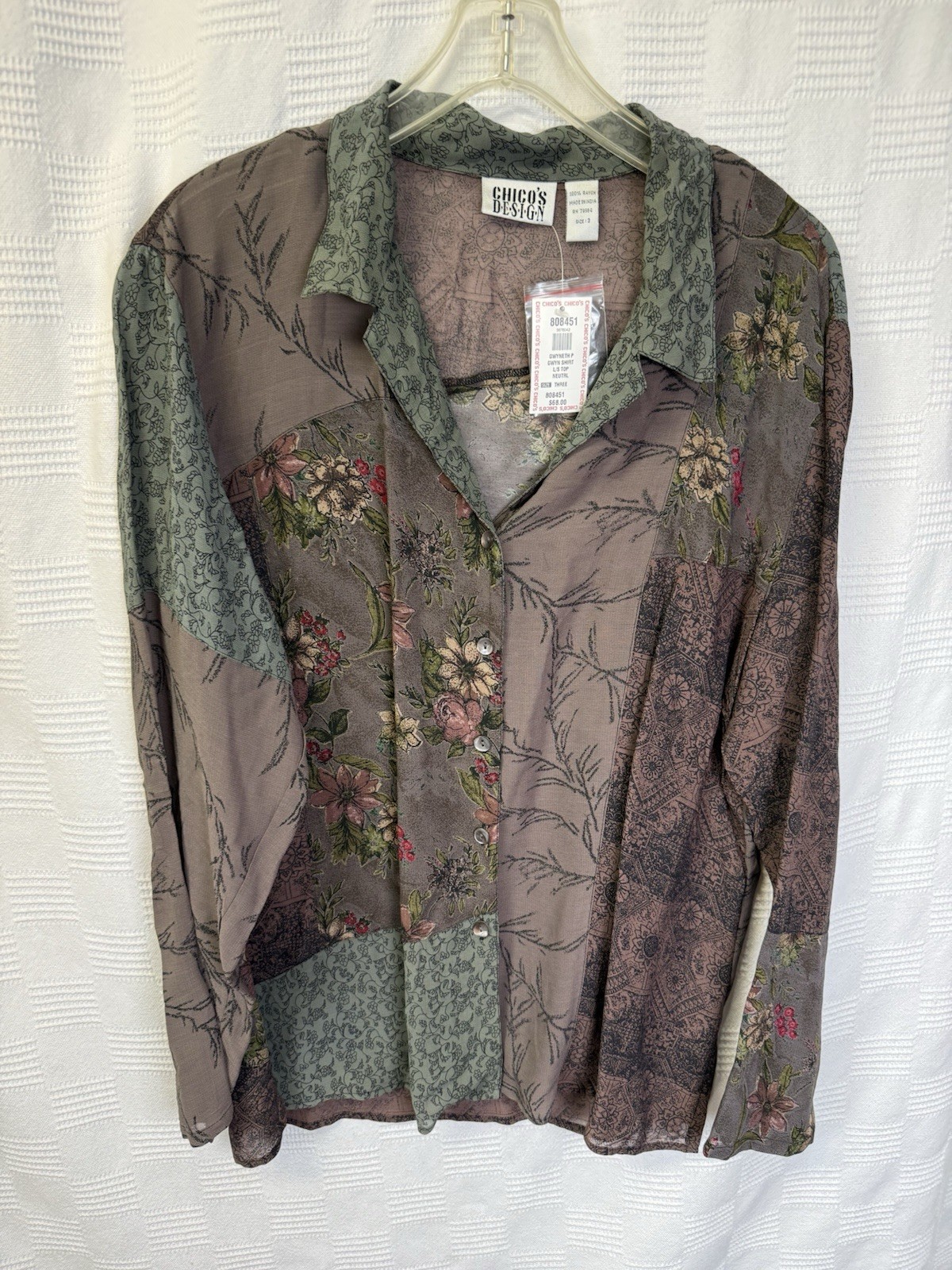 NWT VTG Chico\'s Design Floral Patchwork Sheer Button Up Shirt Women 3 XL FALL