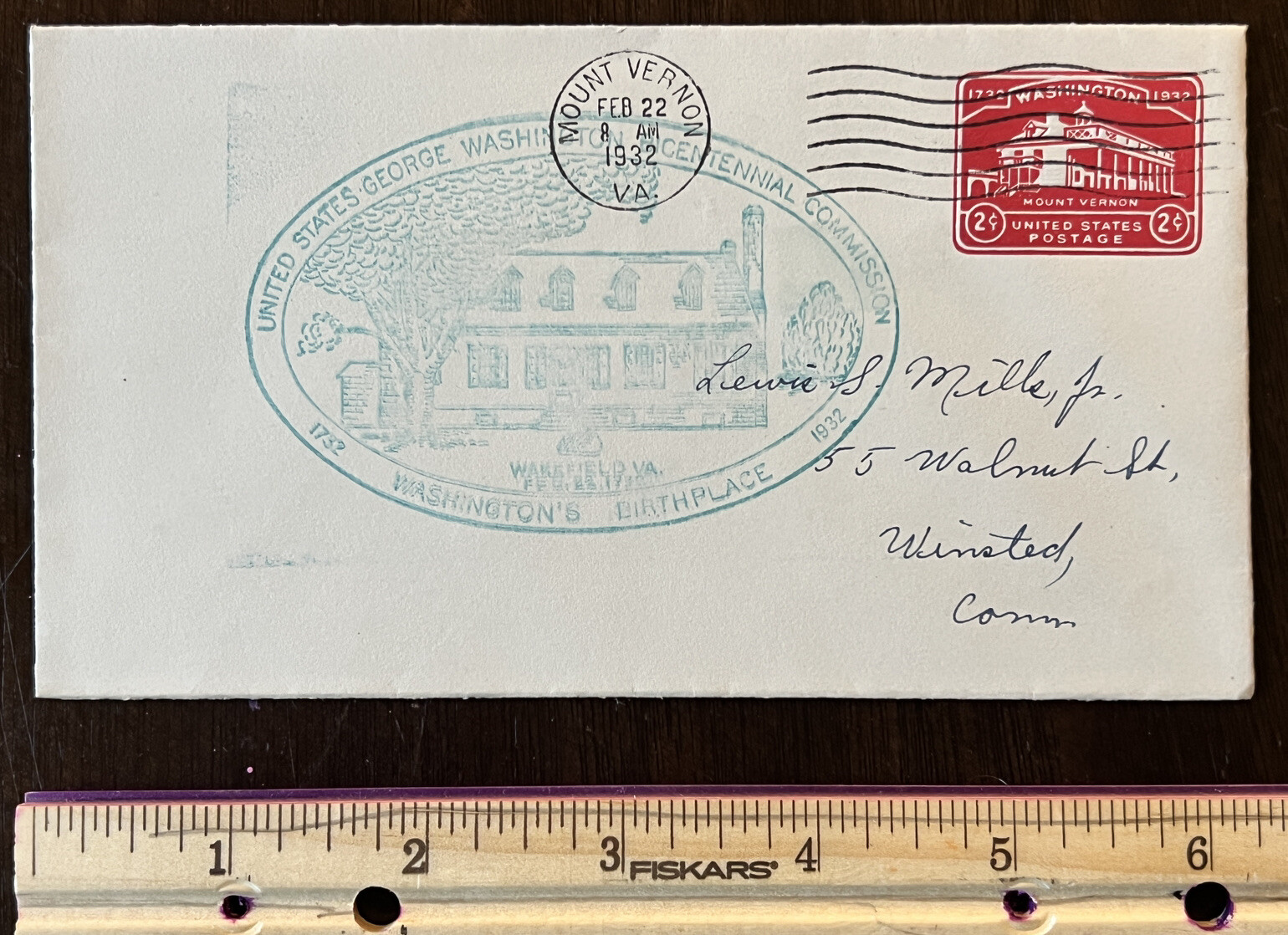 ERROR 1932 MOUNT VERNON COVER BLURRED CACHET WASHINGTONS BIRTHPLACE BICENTENNIAL ERROR 1932 MOUNT VERNON COVER BLURRED CACHET WASHINGTONS BIRTHPLACE BICENTENNIAL
