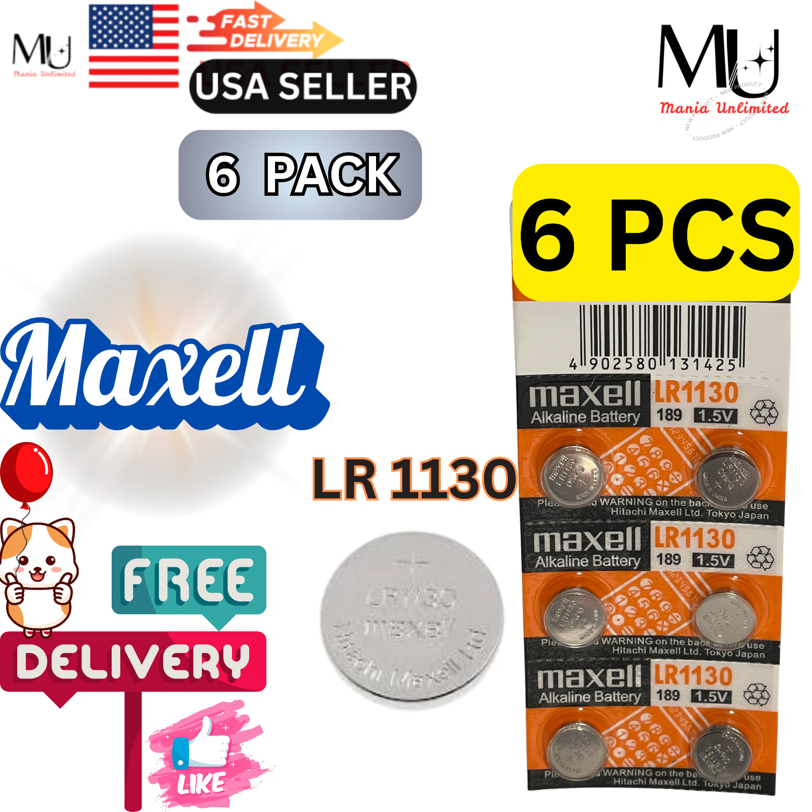 6PCS MAXELL Fresh Stock LR1130 AG10 189 L1131 389 V10GA 1.5V BATTERY Exp 2031+