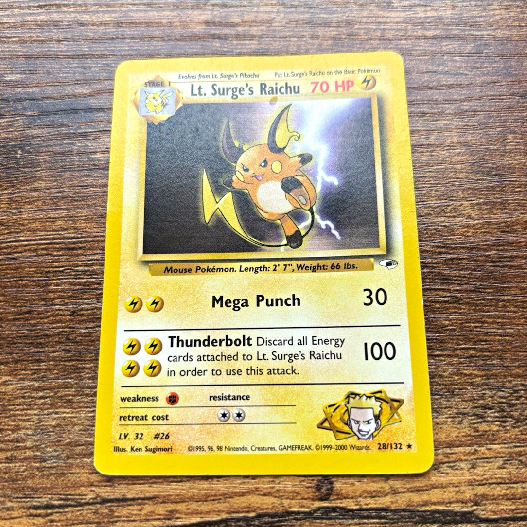 Lt. Surge's Raichu 28/132 Gym Heroes Rare Unlimited English 2000 70 HP Lt. Surge's Raichu 28/132 Gym Heroes Rare Unlimited English 2000 70 HP