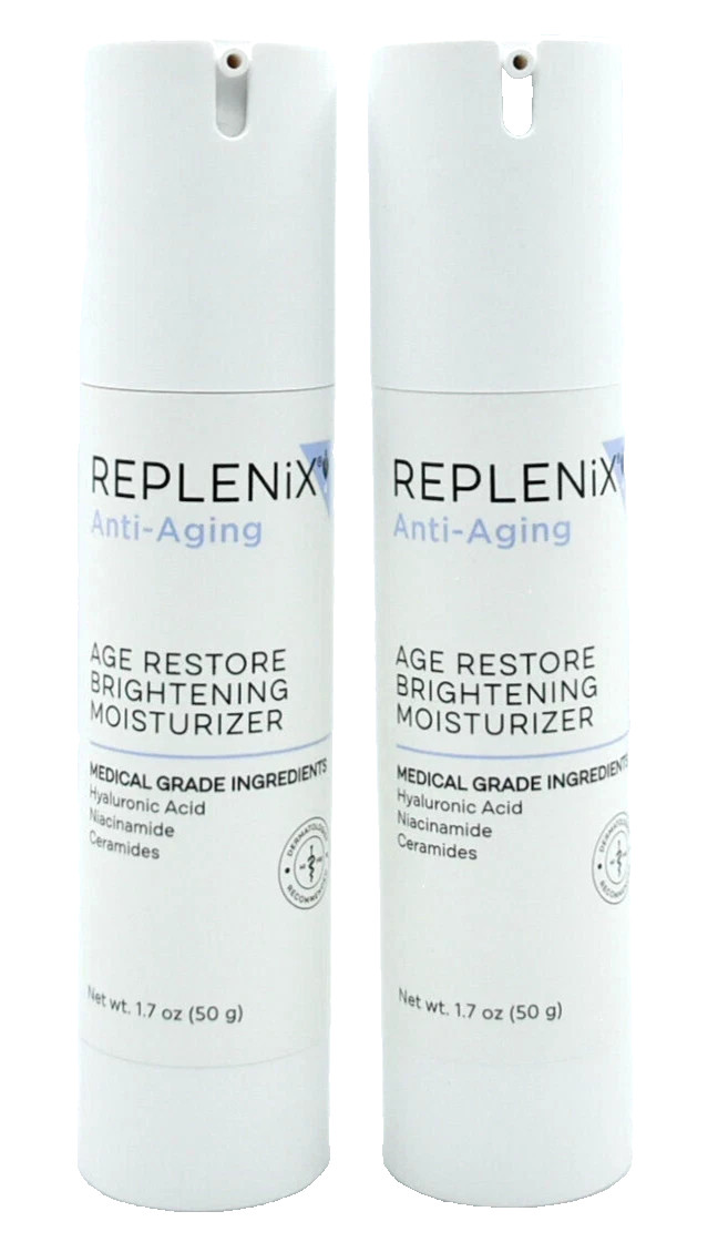 2x Replenix Age Restore Brightening Moisturizer 1.7oz Each Medical Grade NEW 2x Replenix Age Restore Brightening Moisturizer 1.7oz Each Medical Grade NEW