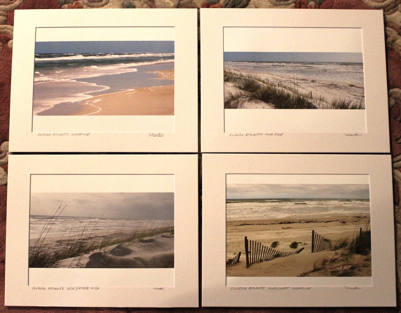 Florida Atlantic Shoreline Four Signed Original Photograph Grouping-Matted-Color