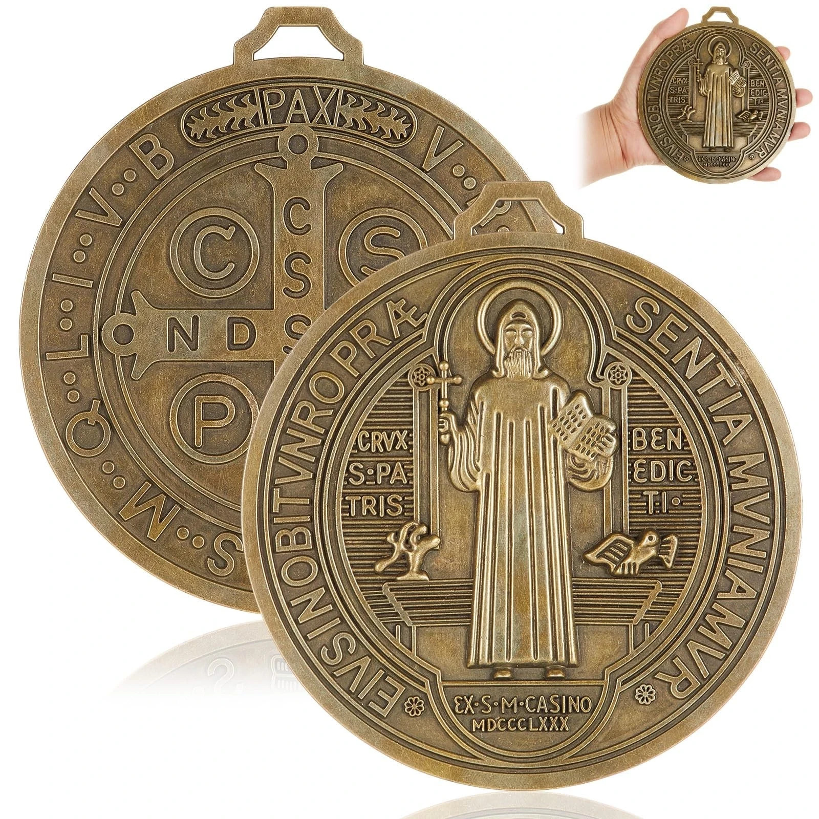 Landical 2 Pcs Extra Large 5 Inch St Benedict Medal Wall Decor,Gold