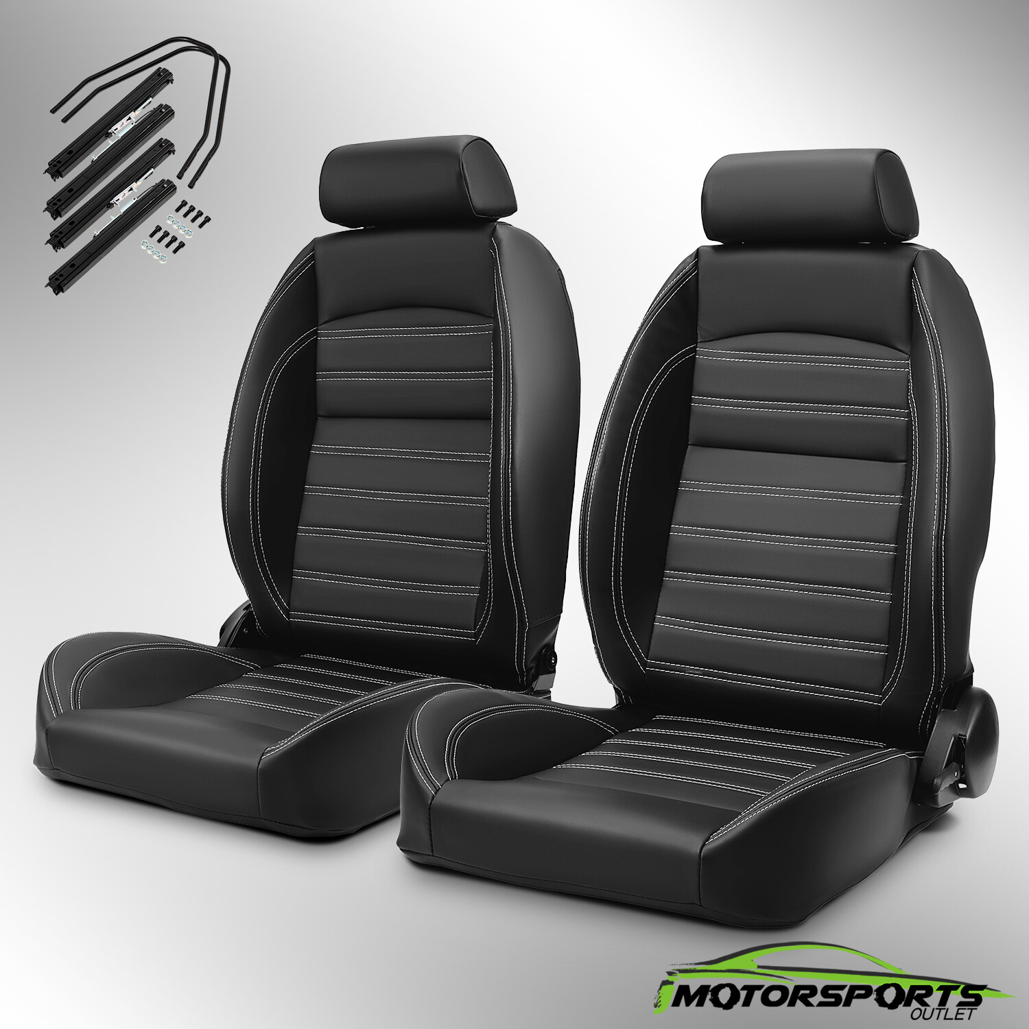 1 Pair Universal PVC Reclinable Black with Headrest OBS StyleSeats Car Seats