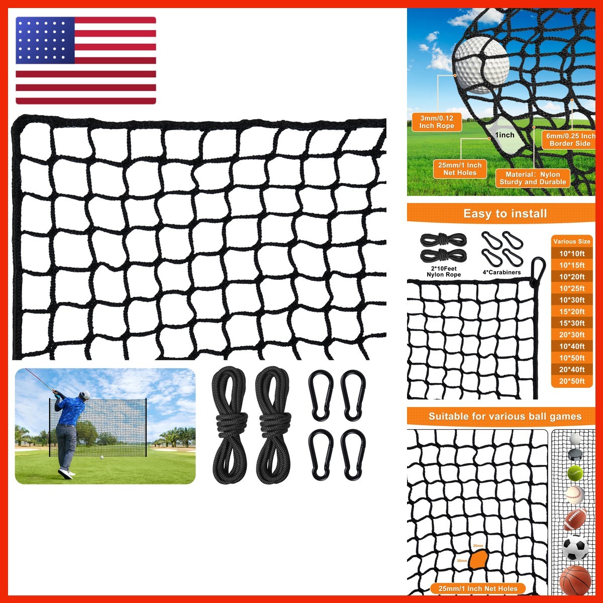 Visupor Nylon Golf Practice Net - 10/15/20/25/30/40/50ft
