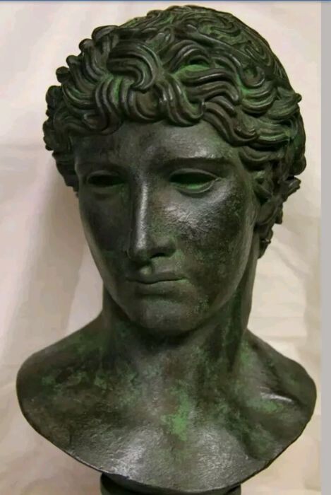 Apollo Greek Roman Large Bust Sculpture, Antique Bronze Style Patina