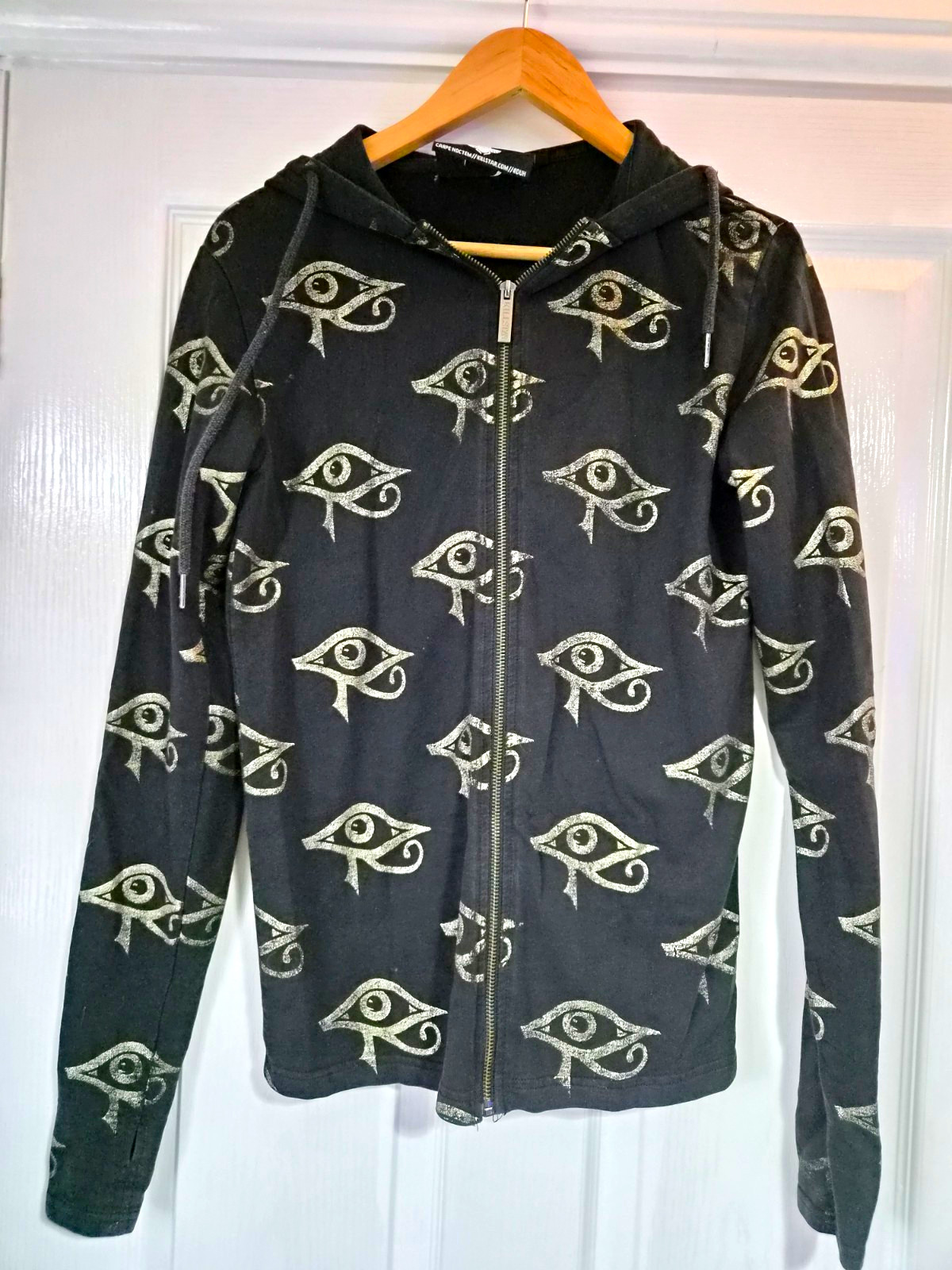 Killstar Occult Luxury Black Graphic Print Full Zip Cotton Hoodie Women XS