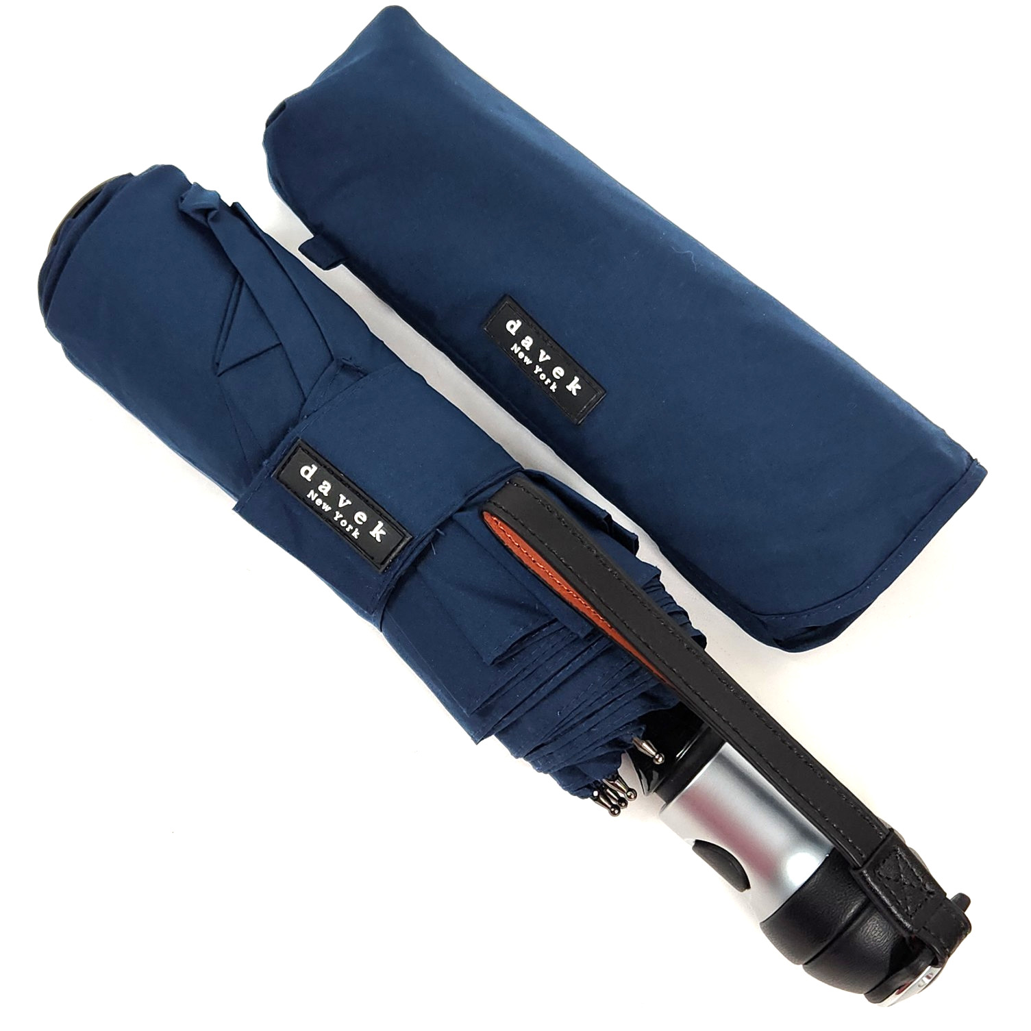 Davek Solo Umbrella Blue Windproof Compact Automatic Push Button Strap Cover Davek Solo Umbrella Blue Windproof Compact Automatic Push Button Strap Cover