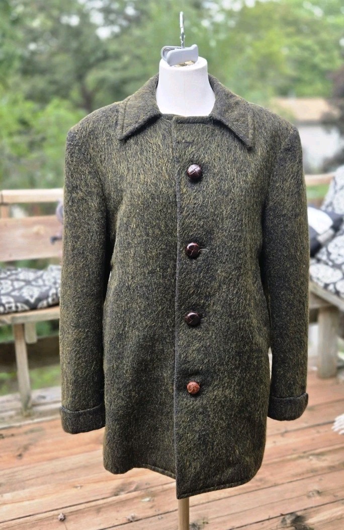 Vintage Lee\'s Tailor Hong Kong Wool Coat Green Black Paisley Lined Men’s L