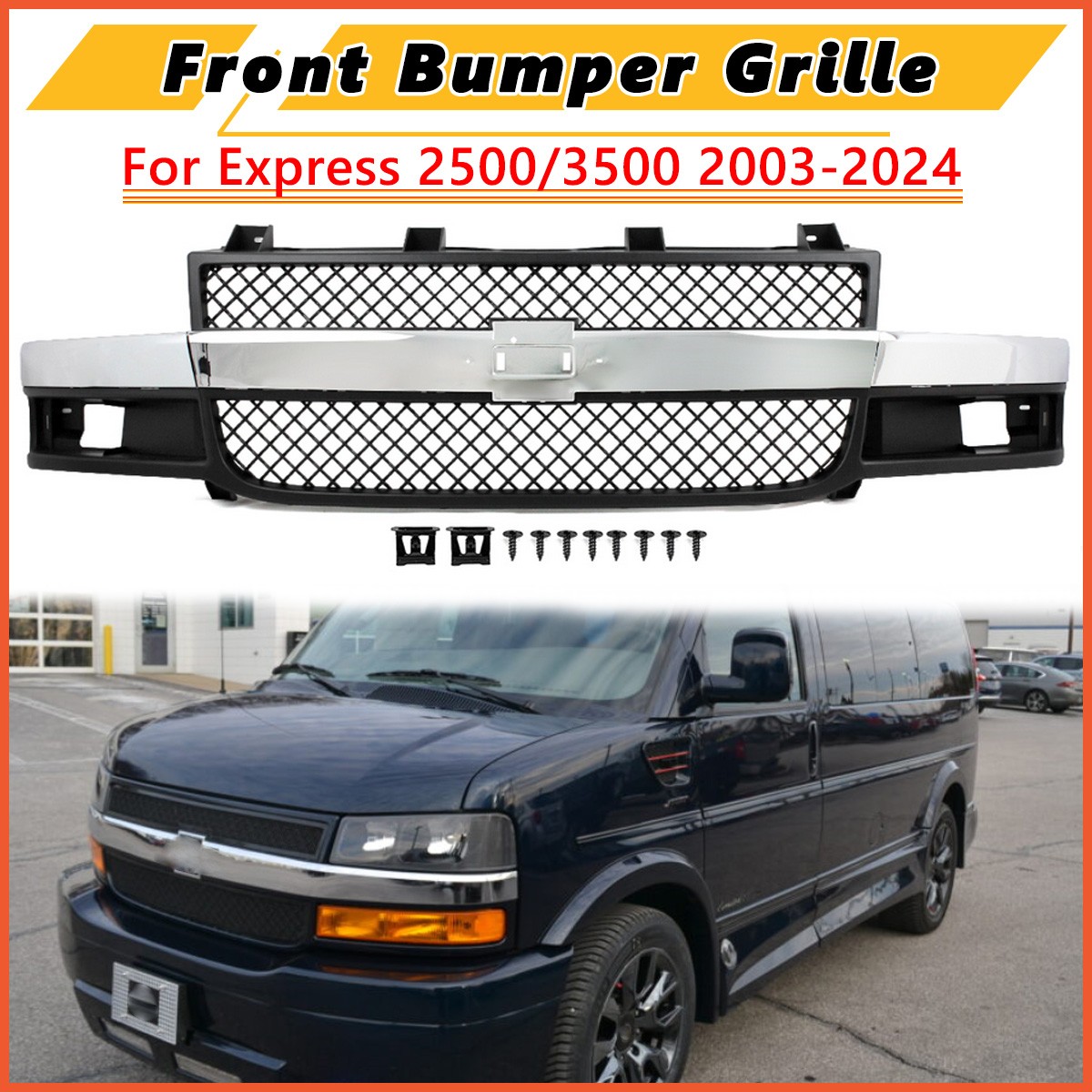 Chrome Front Grille For 2003-2025 Chevrolet Express 2500 3500 4500 Van