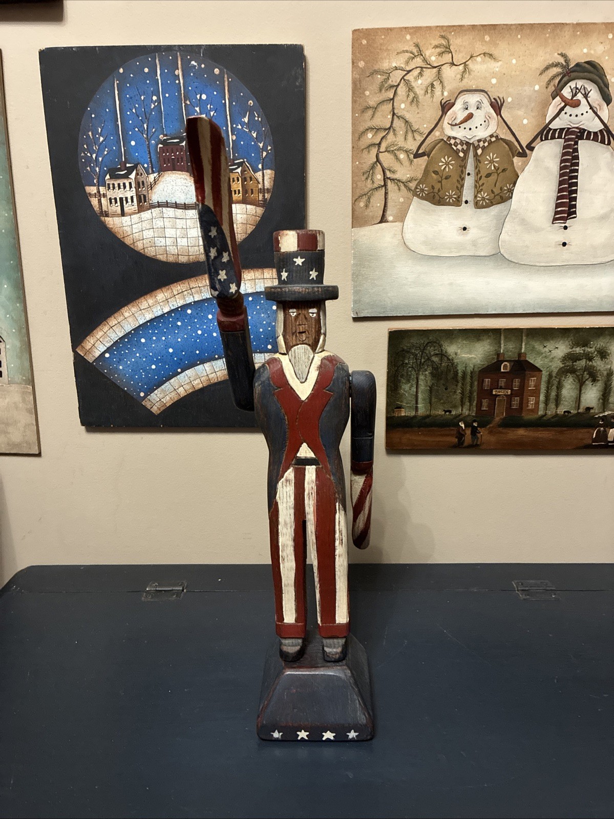 Wolf Creek Uncle Sam Hand Whirligig Carved Painted Rare Nice