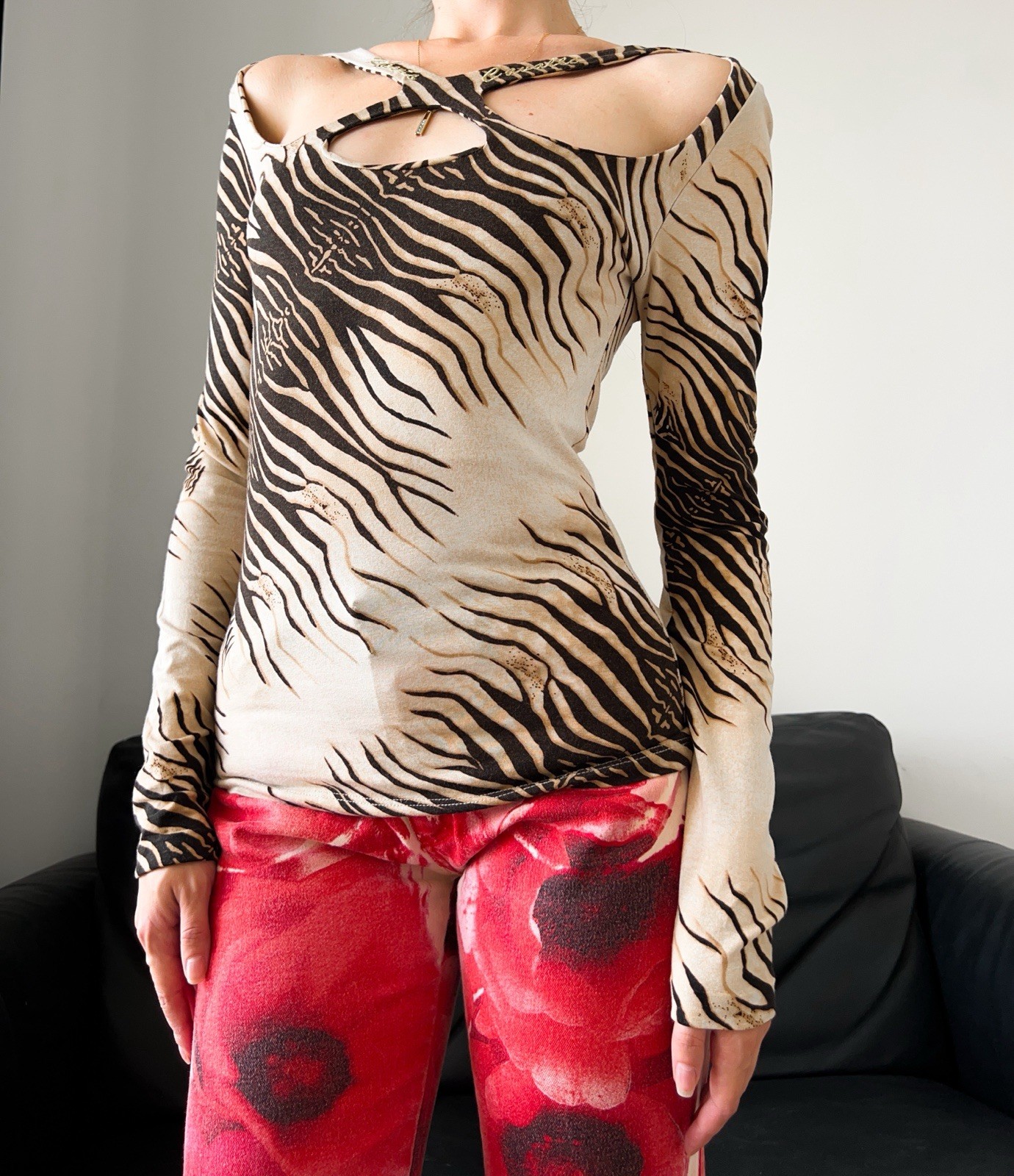 Roberto Cavalli Vintage Animal Print Long Sleeve Top