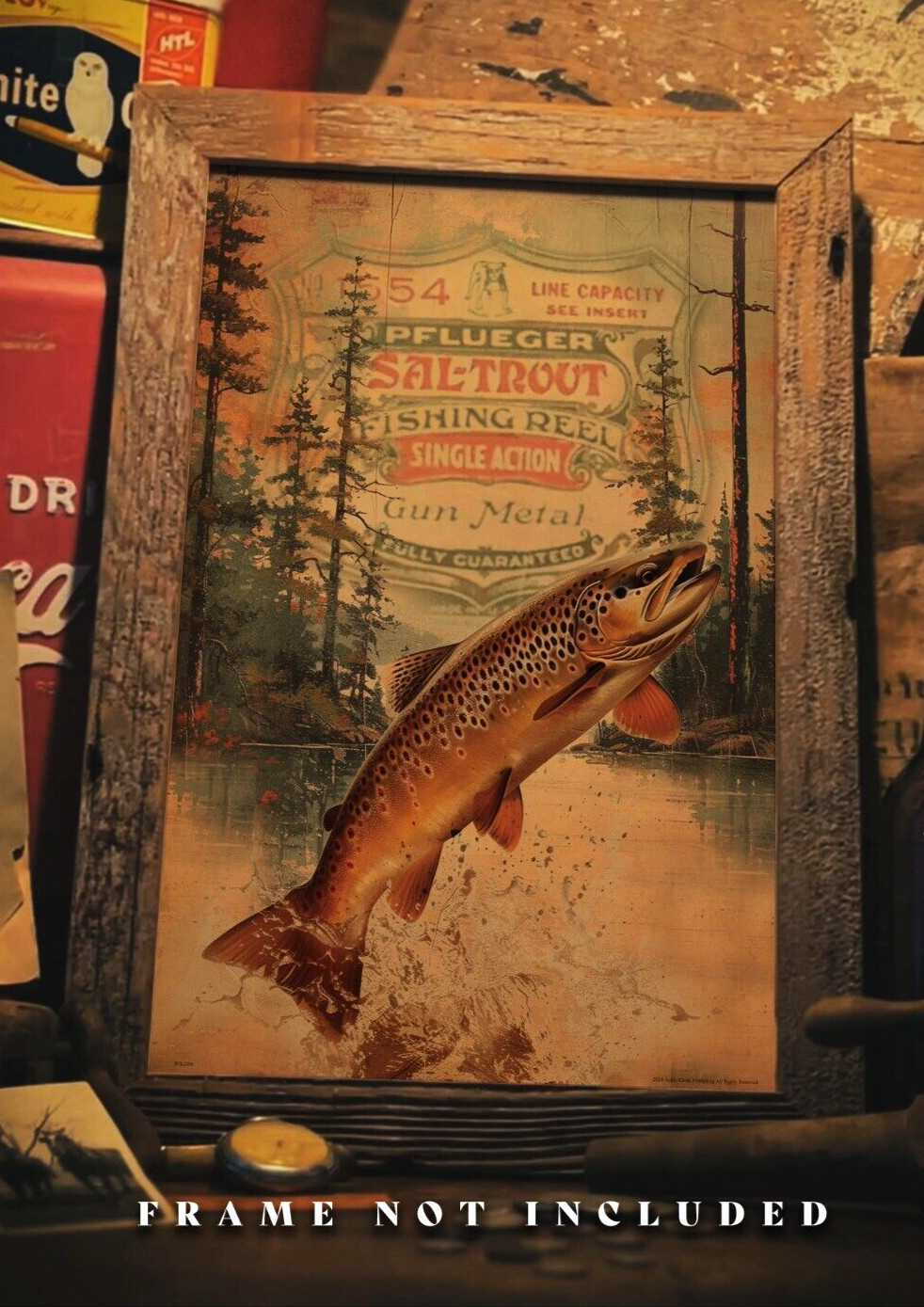 Vintage Fly Fishing Art Print 11x17 Pflueger Fishing Reel Brown Trout Artwork Vintage Fly Fishing Art Print 11x17 Pflueger Fishing Reel Brown Trout Artwork