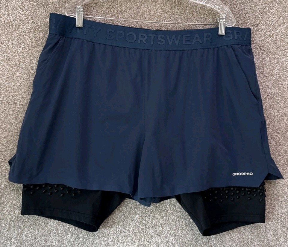 Omorpho Shorts Mens Size 2XL Blue G-Short 2-in-1 Weighted Training Running