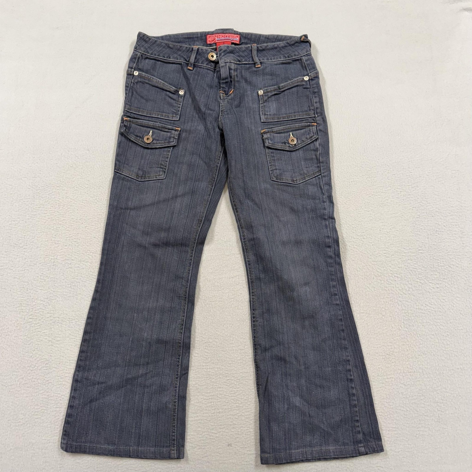 Hot Kiss Jeans Juniors 3 Blue Medium Wash Low Rise Cargo Bootcut 26x30 Denim