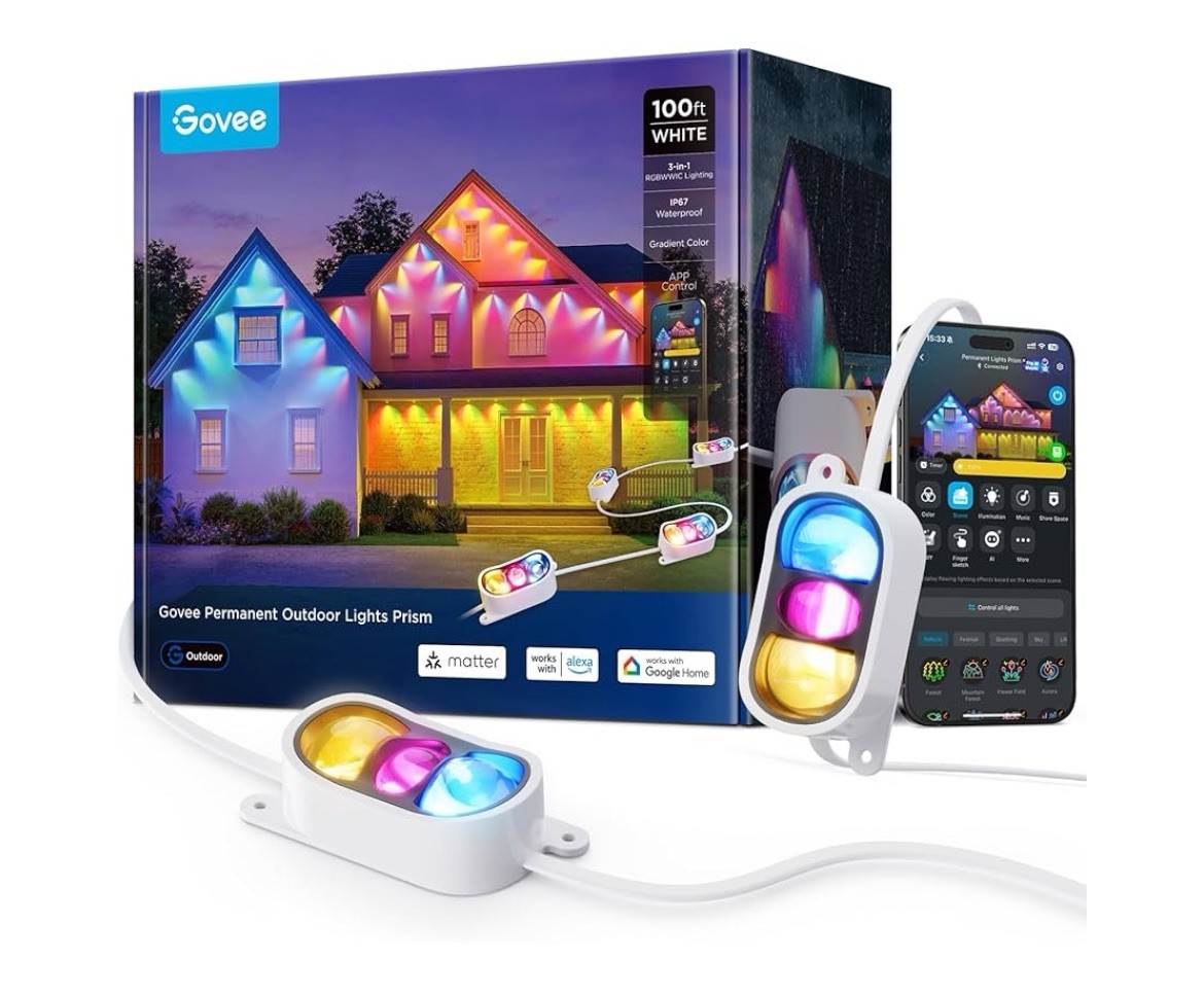 Govee Permanent Outdoor Lights Prism- 100ft w/36 Triple-Color Lighting White
