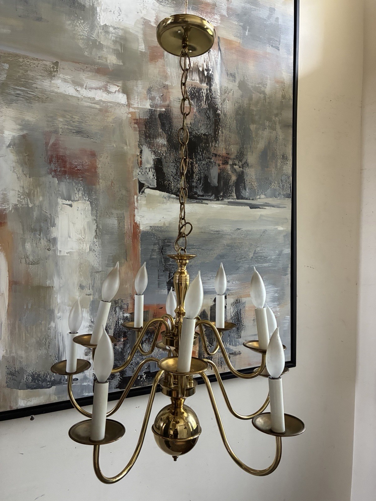 Vintage EJS Lighting Brass 10 Light Chandelier Colonial Williamsburg Traditional
