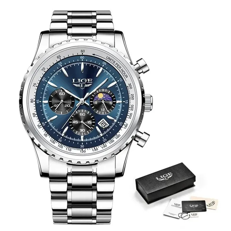 LIGE Top Quartz Watch for Men Man Watches Waterproof Luminous