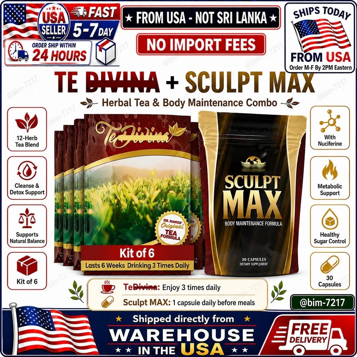 6 Pack TeDlVlNA & Sculpt Max Detox Tea Combo Weight Support NEW🚚From USA🚚