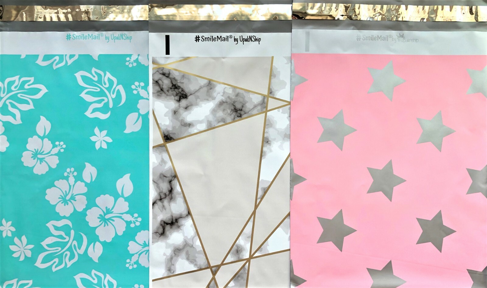 18 Designer Printed Poly Mailers 10X13 Shipping Envelopes Bags Marble, Pink Star