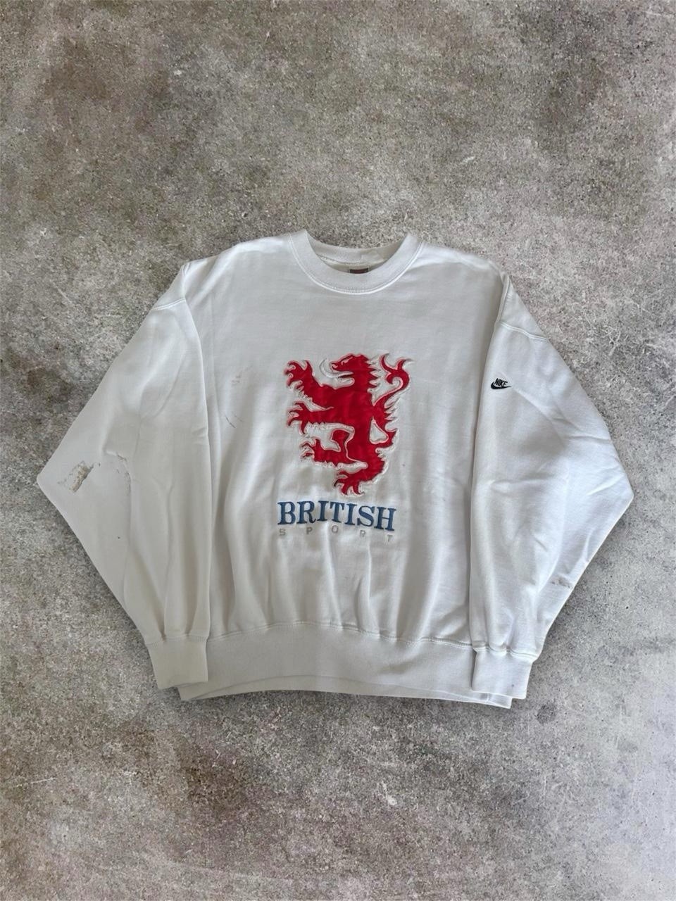 Nike British Sport Sweatshirt White Vintage 80s, English Soccer, Size XL