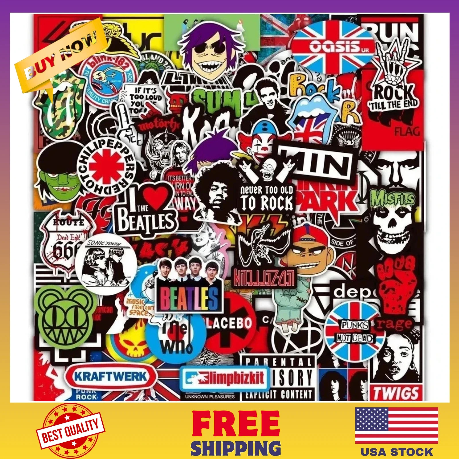 100PCS Rock Band Stickers Lot Punk Music Heavy Metal Bands Sticker Decal