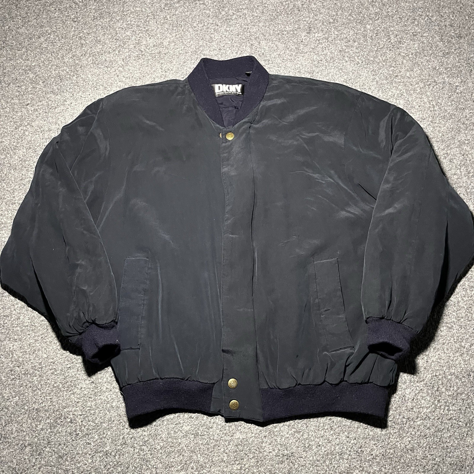 Vintage DKNY Jacket Mens Small Silk Black Donna Karen Quilted Lined 90s