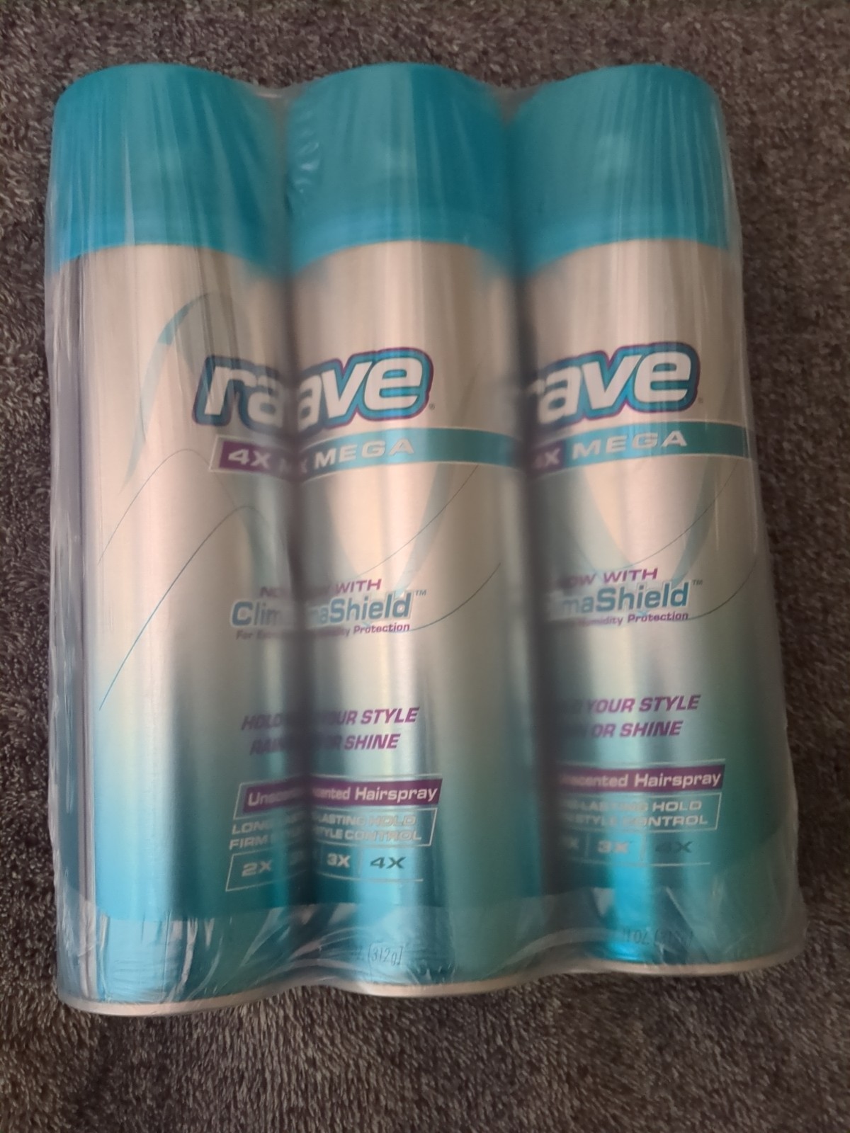 (3) Rave®️ 4X Mega Climashield Scented Hairspray 11 oz. (312g) each 