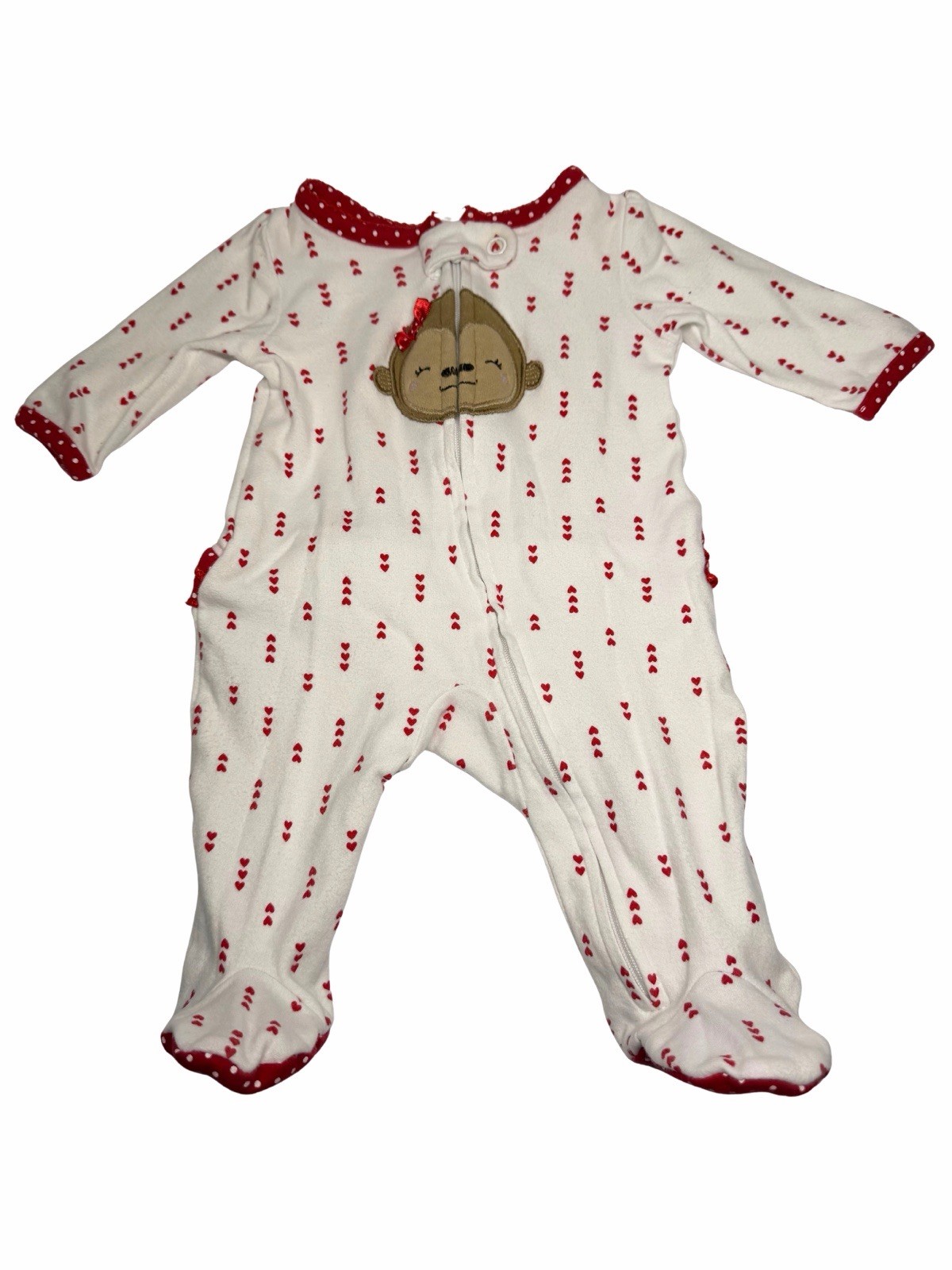 Carter’s Newborn Baby Bodysuit Sleeper With Hearts And Monkey Appliqué Carter’s Newborn Baby Bodysuit Sleeper With Hearts And Monkey Appliqué