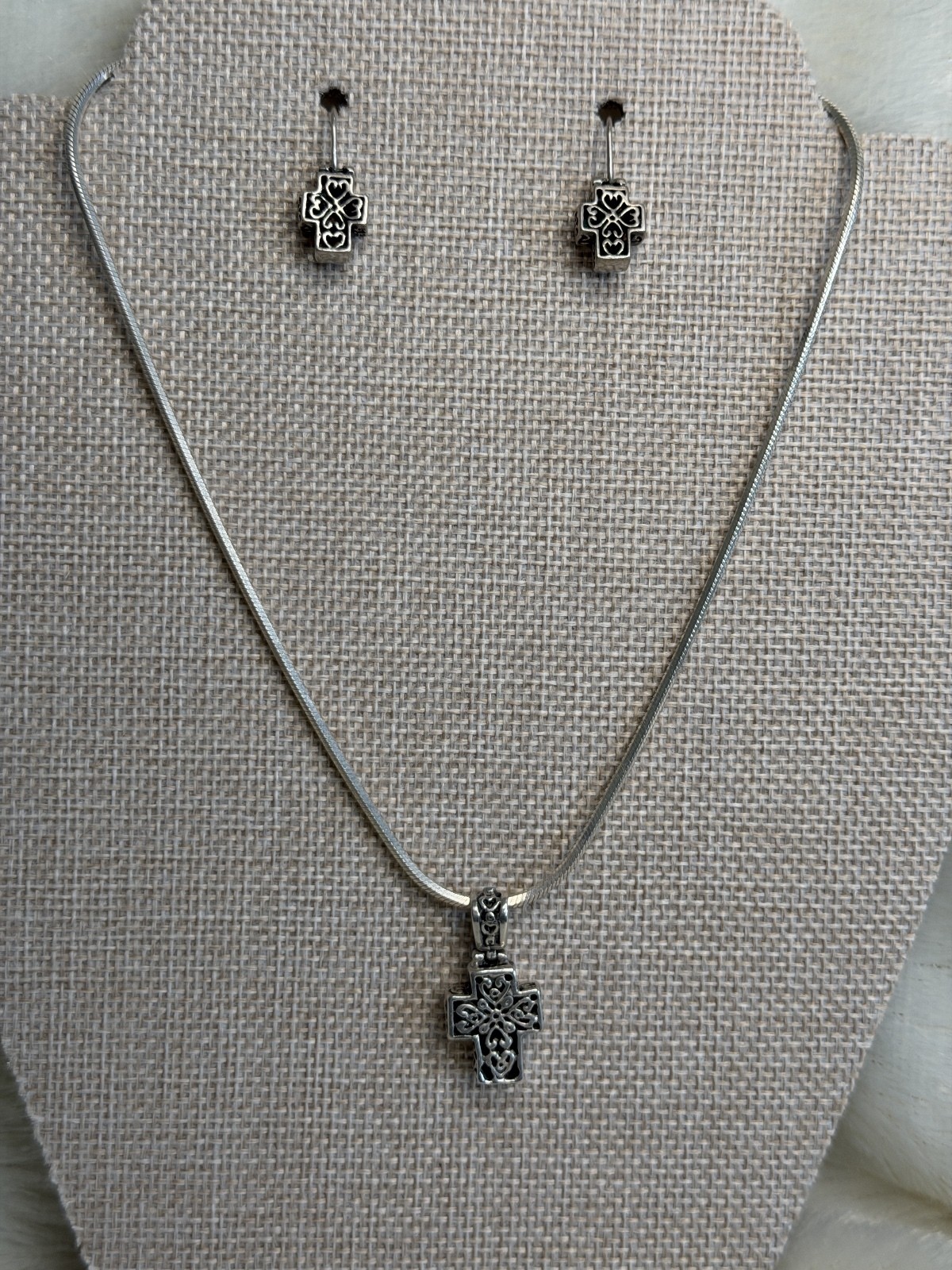 RARE Vintage Silpada Cross Set W0789 Filigree Earrings & S0792 Pendant