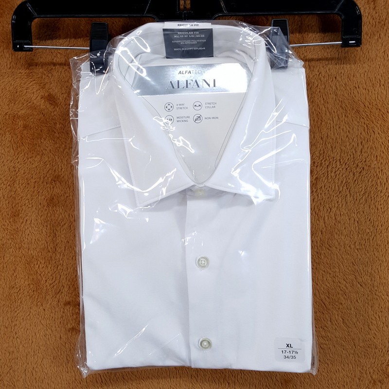 ALFANI Dress Shirt Mens Size 17 17.5 34 35 Solid White Regular Fit Stretch ALFANI Dress Shirt Mens Size 17 17.5 34 35 Solid White Regular Fit Stretch