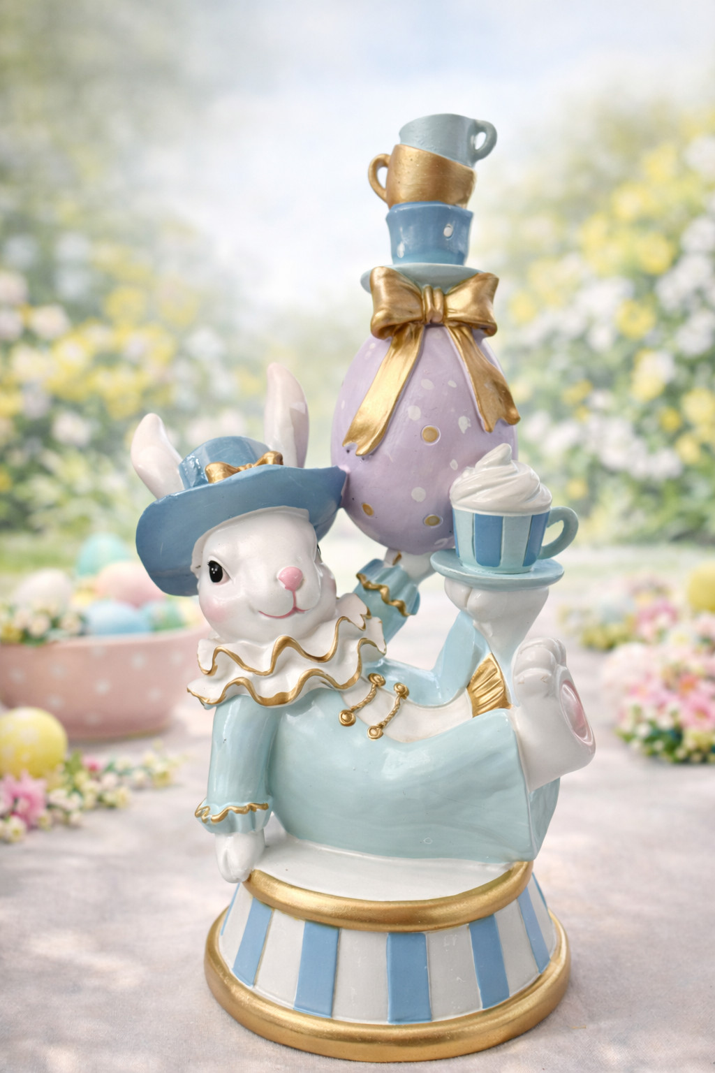 BRAND NEW Tophat & Tail Whimsical Bunny Balancing Teacups on Easter Egg BRAND NEW Tophat & Tail Whimsical Bunny Balancing Teacups on Easter Egg