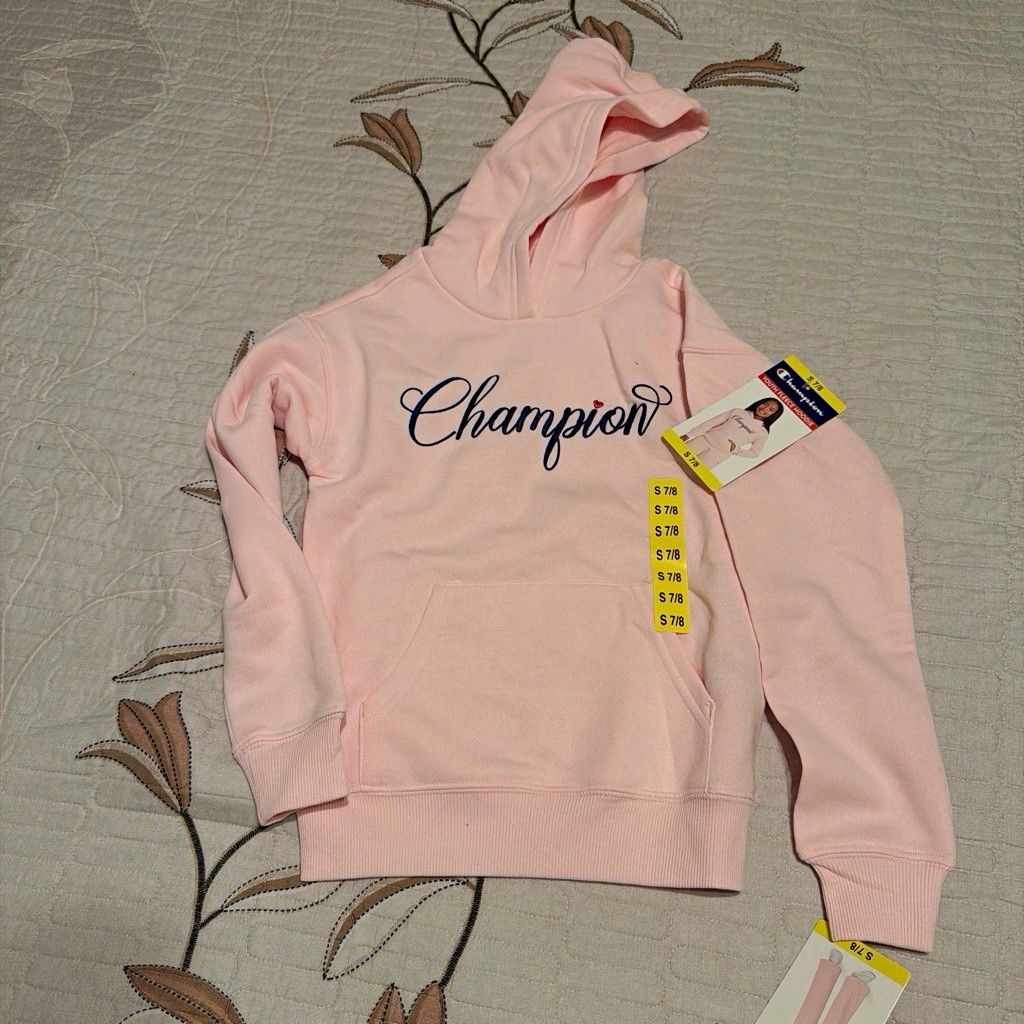 Champion Girls Pink Fleece Hooded Hoodie & Pants 2pc Logo Set 7-8Y NWT