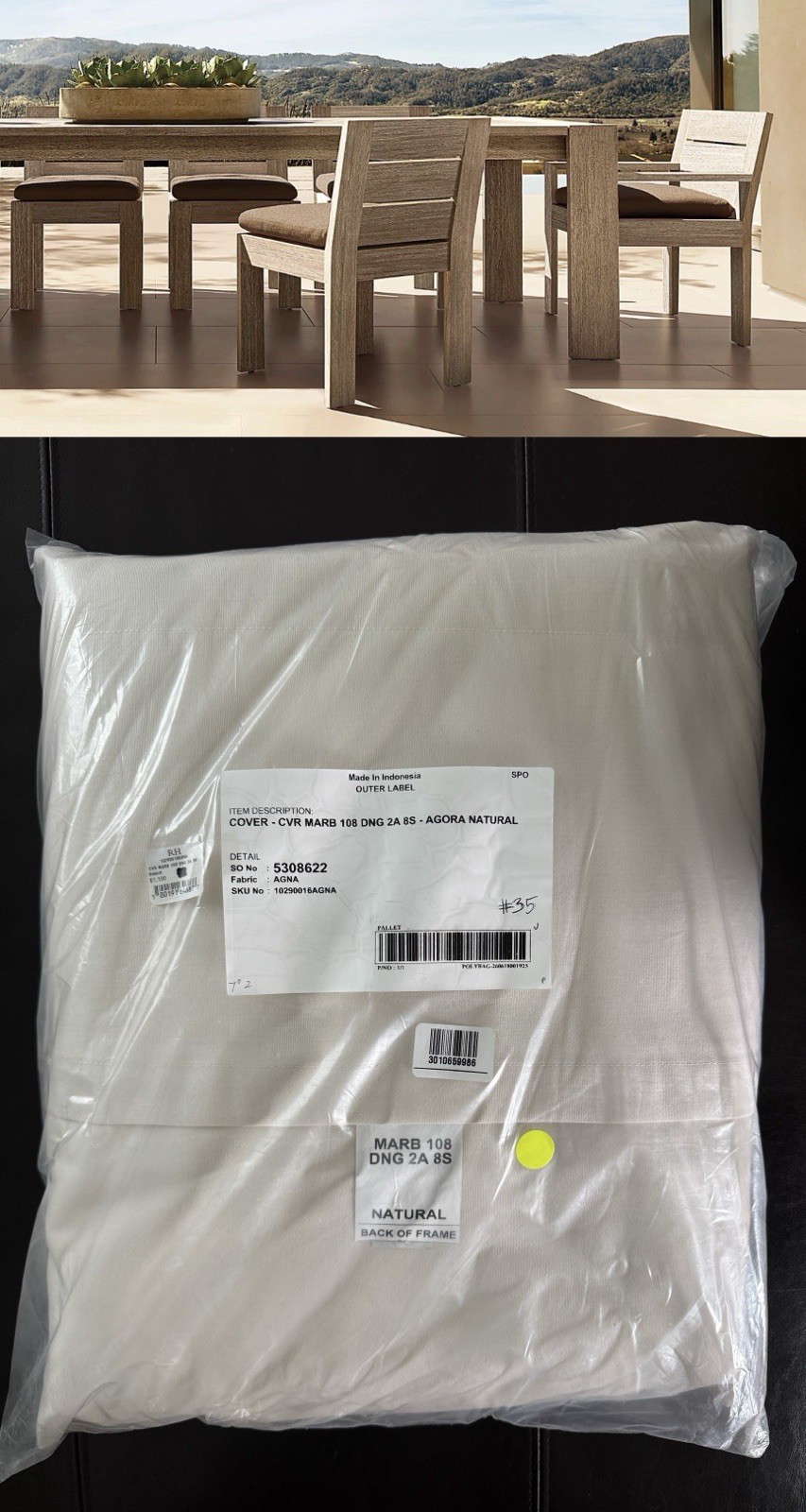 RH Restoration Hardware Marbella 108” Dining Table + 10 Chair COVERS  $1100 New