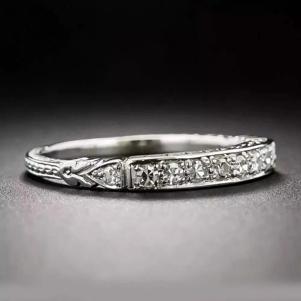Vintage 0.50Ct Round Diamond Wedding Half Eternity Band 14K White Gold Finish